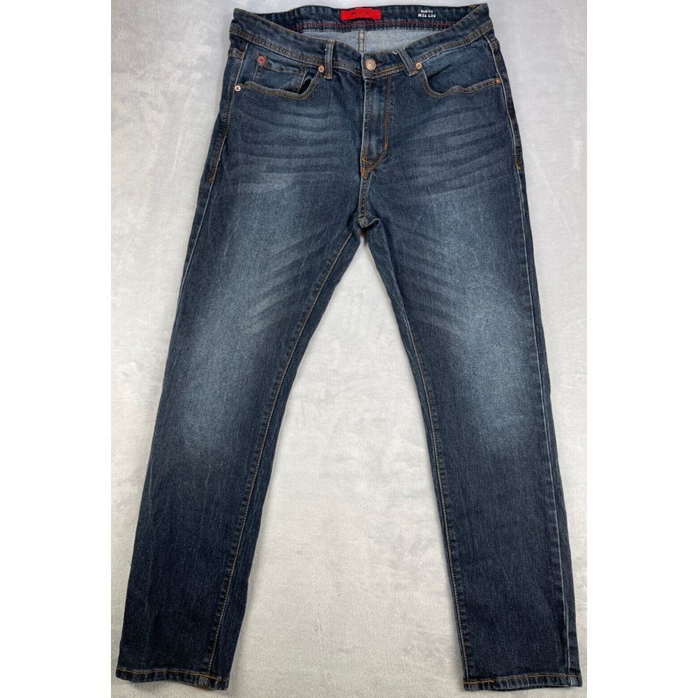 MBX Jeans Mens 34x30 Blue Denim Slim Stretch Straight‎ Leg Medium Wash Grunge